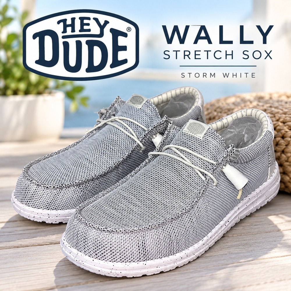 Hey Dude Wally Stretch Sox Storm White Grey Men Loafers 41898-1UO Size 10
